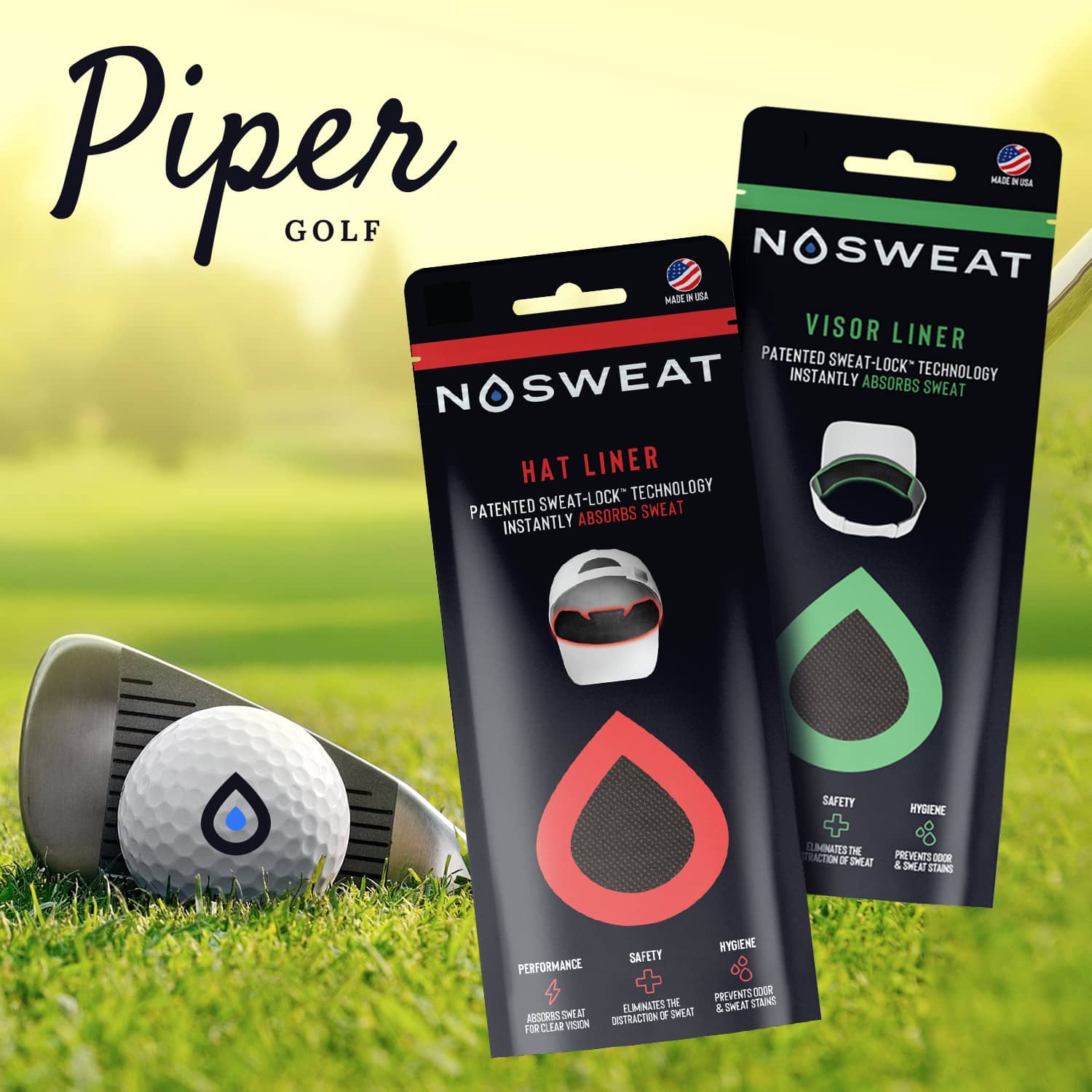 The Player's Championship Bundle of 25 NoSweat Liners + Sleeve of 3 Piper  Blue x NoSweat Golf Balls